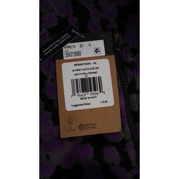The North Face Women's Sz XL Purple Leopard Print Osito 1/4 Zip Hoodie $119 - Picture 7 of 14